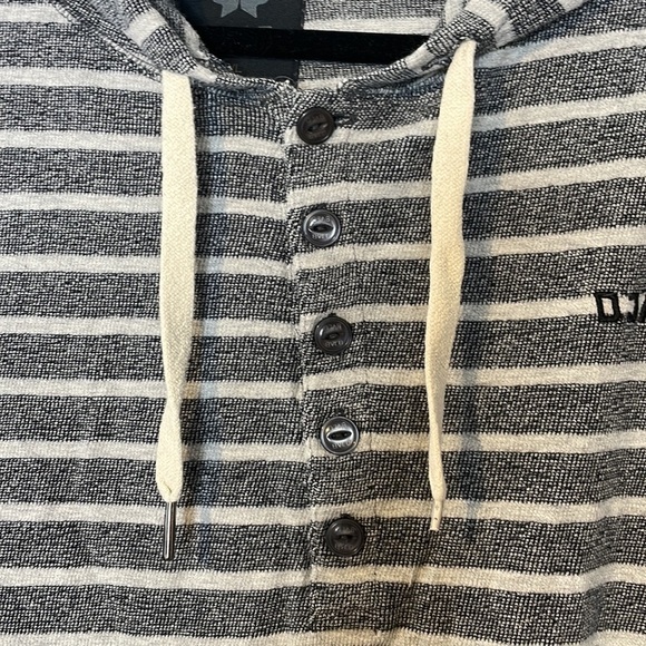 Djab classic stripes cotton half buttons hooded long sleeve top - Picture 5 of 8